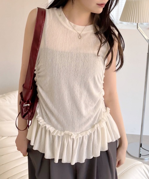 Ada.(エイダ)の「サイドシャーリング フリルノースリーブ(Tシャツ/カットソー・レディース・ホワイト/アイボリー/ダークグレー・FREE)」の16枚目の写真