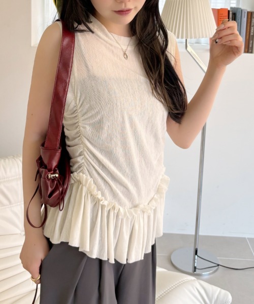 Ada.(エイダ)の「サイドシャーリング フリルノースリーブ(Tシャツ/カットソー・レディース・ホワイト/アイボリー/ダークグレー・FREE)」の8枚目の写真