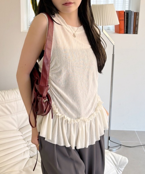 Ada.(エイダ)の「サイドシャーリング フリルノースリーブ(Tシャツ/カットソー・レディース・ホワイト/アイボリー/ダークグレー・FREE)」の18枚目の写真