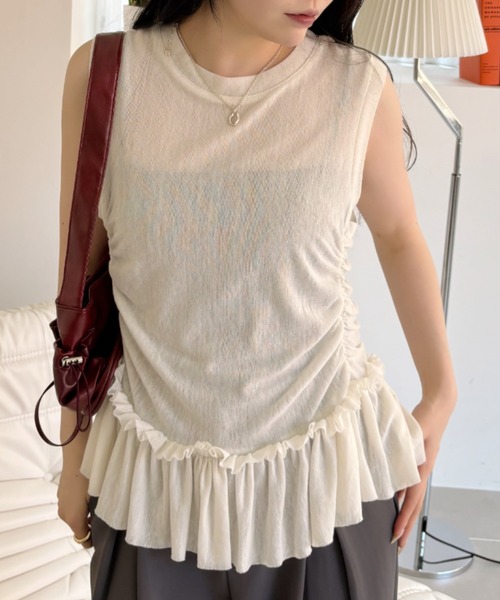 Ada.(エイダ)の「サイドシャーリング フリルノースリーブ(Tシャツ/カットソー・レディース・ホワイト/アイボリー/ダークグレー・FREE)」の10枚目の写真