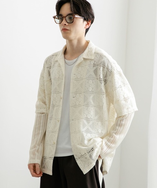 SENSE OF PLACE by URBAN RESEARCH(センスオブプレイスバイアーバンリサーチ)の「レースフェイクレイヤードロングスリーブシャツ(シャツ/ブラウス・メンズ・アイボリー/ブラック・MEDIUM/LARGE)」の19枚目の写真
