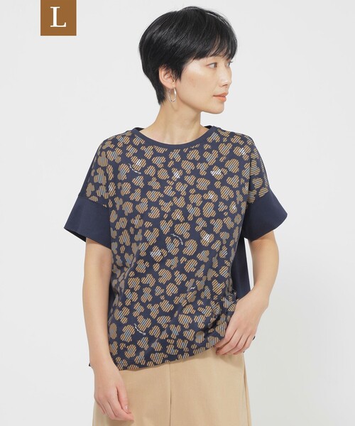 EVEX by KRIZIA(エヴェックスバイクリツィア)の「【L】【ウォッシャブル】パンサードットプリントカットソー(Tシャツ/カットソー・レディース・ダークネイビー/グレー系その他・44)」の1枚目の写真