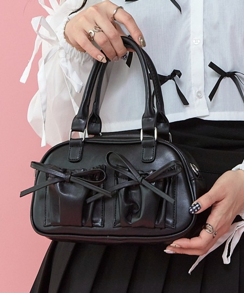 paravion(パラビオン)の「ボストン型リボンバッグ(ボストンバッグ・レディース・ホワイト/ブラック/ブラウン/ピンク/ブルー・FREE)」の3枚目の写真