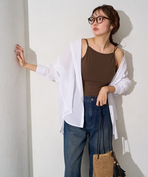 FREAK'S STORE（フリークスストア）の「限定展開　カップ付き ストラップ キャミソール（キャミソール・レディース・ライトグレー/グリーン/ネイビー/ブラウン/オフホワイト/ブラック/チャコールグレー・MEDIUM/SMALL）」の5枚目の写真