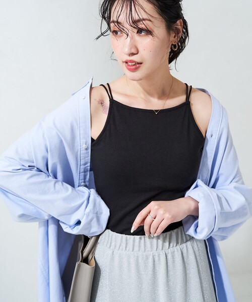 FREAK'S STORE（フリークスストア）の「限定展開　カップ付き ストラップ キャミソール（キャミソール・レディース・ライトグレー/グリーン/ネイビー/ブラウン/オフホワイト/ブラック/チャコールグレー・MEDIUM/SMALL）」の3枚目の写真