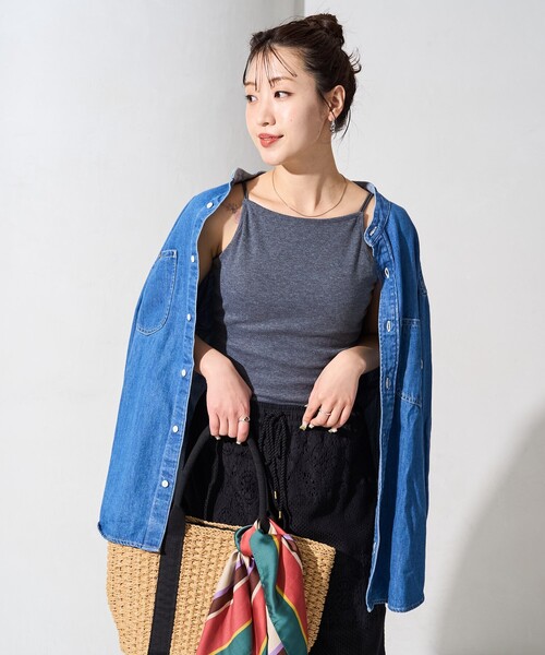 FREAK'S STORE（フリークスストア）の「限定展開　カップ付き ストラップ キャミソール（キャミソール・レディース・ライトグレー/グリーン/ネイビー/ブラウン/オフホワイト/ブラック/チャコールグレー・MEDIUM/SMALL）」の14枚目の写真