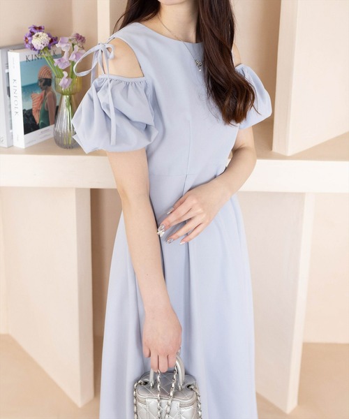 CLEAR BASIC（クリアベーシック）の「【低身長サイズ有】2way袖バルーン半袖ロングワンピース[大人 フェミニン 骨格ウェーブ]≪SS新作≫（ワンピース・レディース・ピンク/ネイビー/ブルーグレー・F/XS）」の6枚目の写真