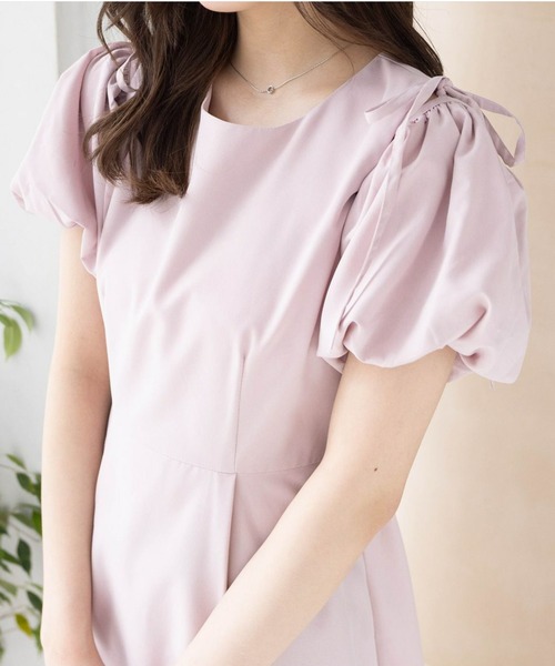 CLEAR BASIC（クリアベーシック）の「【低身長サイズ有】2way袖バルーン半袖ロングワンピース[大人 フェミニン 骨格ウェーブ]≪SS新作≫（ワンピース・レディース・ピンク/ネイビー/ブルーグレー・F/XS）」の5枚目の写真