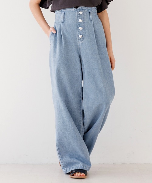 coca(coca)(コカ)の「\26ss 新色追加/ キッズ デニムハート釦パンツ(デニムパンツ・キッズ・ライトブルー・150/120/130/140)」の1枚目の写真