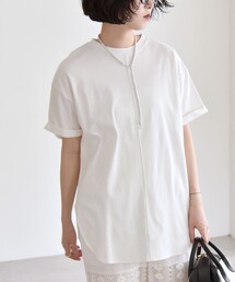 quaranciel:〈接触冷感/汗染み防止/洗濯機可能〉スリット ルーズ チュニック TEE