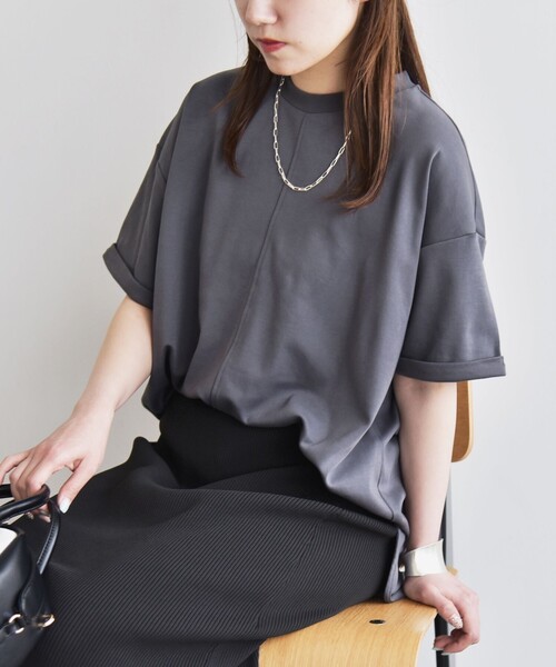 quaranciel:〈接触冷感/汗染み防止/洗濯機可能〉スリット ルーズ チュニック TEE quaranciel:〈接触冷感/汗染み防止/洗濯機可能〉スリット ルーズ