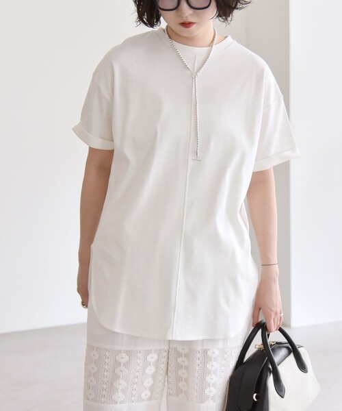 quaranciel(カランシエル)の「quaranciel:〈接触冷感/汗染み防止/洗濯機可能〉スリット ルーズ チュニック TEE(Tシャツ/カットソー・レディース・チャコールグレー/ホワイト/ライトブルー・ONE SIZE)」の21枚目の写真