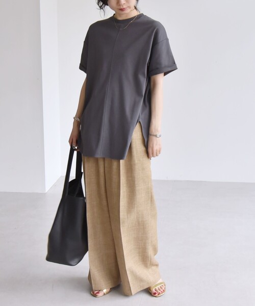 quaranciel:〈接触冷感/汗染み防止/洗濯機可能〉スリット ルーズ チュニック TEE quaranciel:〈接触冷感/汗染み防止/洗濯機可能〉スリット ルーズ