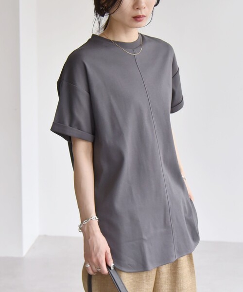 tシャツ quaranciel:「接触冷感/汗染み防止/洗濯機可能」スリット ルーズ チュニック TEE レディース quaranciel:〈接触冷感/汗染み防止/洗濯機可能〉スリット ルーズ
