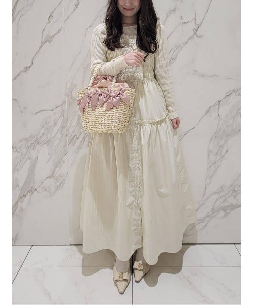 Maison de FLEUR パールハンドルメイズリボンカゴバッグ　アイボリー パールハンドルメイズリボンカゴバッグ / Maison de FLEUR