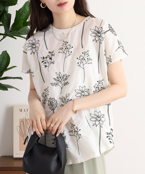 Quelle Chance（ケルシャンス）の「前身布帛刺しゅう切替プルオーバー（Tシャツ/カットソー・レディース・ネイビー系/ホワイト系/ホワイト/ネイビー・M）」の19枚目の写真