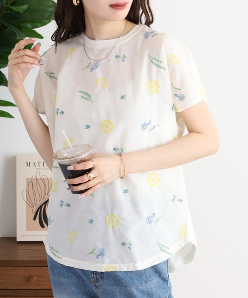 Quelle Chance（ケルシャンス）の「前身布帛刺しゅう切替プルオーバー（Tシャツ/カットソー・レディース・ネイビー系/ホワイト系/ホワイト/ネイビー・M）」の13枚目の写真