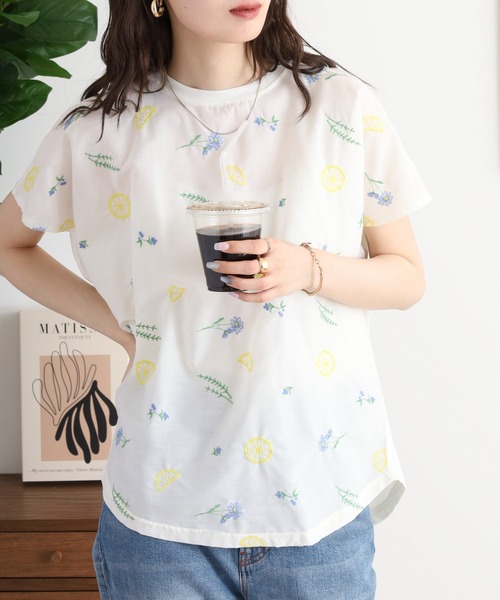 Quelle Chance（ケルシャンス）の「前身布帛刺しゅう切替プルオーバー（Tシャツ/カットソー・レディース・ネイビー系/ホワイト系/ホワイト/ネイビー・M）」の14枚目の写真