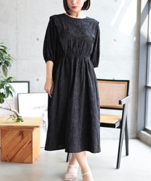 花刺繍ショルダータックワンピース【大きいサイズ対応】