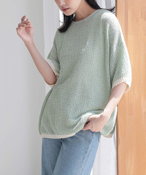 n'OrLABEL（ノアールレーベル）の「『前後２wayループヤーン配色ニット』（ニット/セーター・レディース・ライトグリーン/アイボリー/ブラック/ネイビー・FREE）」の5枚目の写真