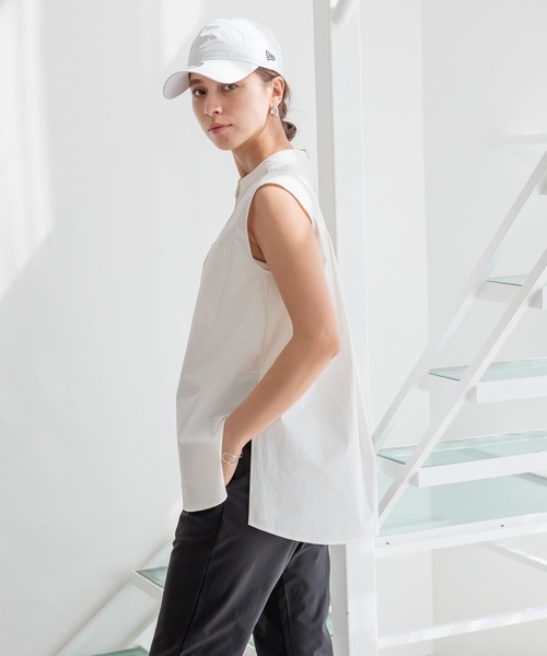 HEREIAM（ヘレイアム）の「【HEREIAM】接触冷感&イージーケア/COOLマテリアルノースリーブ（シャツ/ブラウス・レディース・ベージュ/ブラック/オフホワイト・FREE）」の6枚目の写真