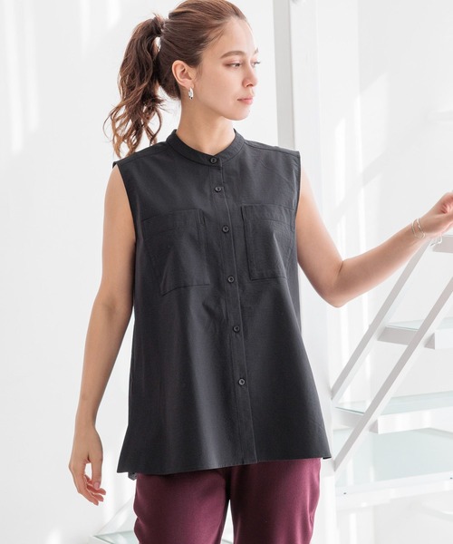 HEREIAM（ヘレイアム）の「【HEREIAM】接触冷感&イージーケア/COOLマテリアルノースリーブ（シャツ/ブラウス・レディース・ベージュ/ブラック/オフホワイト・FREE）」の12枚目の写真