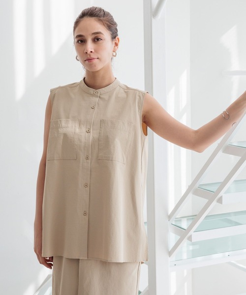 HEREIAM（ヘレイアム）の「【HEREIAM】接触冷感&イージーケア/COOLマテリアルノースリーブ（シャツ/ブラウス・レディース・ベージュ/ブラック/オフホワイト・FREE）」の17枚目の写真