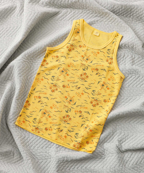 ABAHOUSE(アバハウス)の「【JEMORGAN LONG JOHNS/ジェーイーモーガンロングジョーンズ】オーバーダイ ワッフル総柄プリントタンクトップJE786-22S/オーバーダイ/柄/デザイン/ワッフル【WEB限定】(タンクトップ・メンズ・グレー/ブルー/マスタード・M/L/XL)」の3枚目の写真