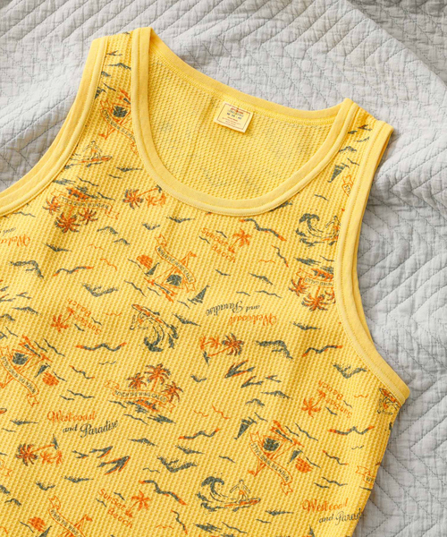 ABAHOUSE(アバハウス)の「【JEMORGAN LONG JOHNS/ジェーイーモーガンロングジョーンズ】オーバーダイ ワッフル総柄プリントタンクトップJE786-22S/オーバーダイ/柄/デザイン/ワッフル【WEB限定】(タンクトップ・メンズ・グレー/ブルー/マスタード・M/L/XL)」の5枚目の写真