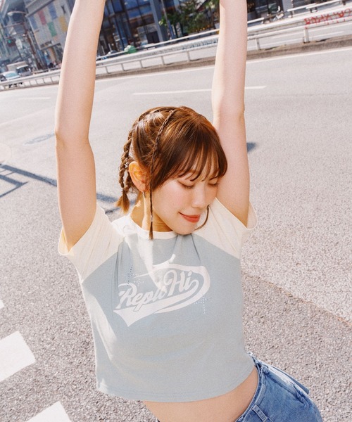repipi armario(レピピ アルマリオ)の「【HOnOKAコラボ】ラグランTシャツ(Tシャツ/カットソー・キッズ・グリーン/ピンク/ホワイト・MEDIUM/LARGE)」の3枚目の写真