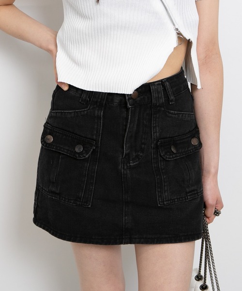 pumpkin port（パンプキンポート）の「デニム カーゴ インパン付ミニスカート（デニムスカート・レディース・ブラック/ネイビー・L/M/S）」の4枚目の写真