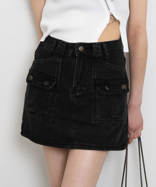pumpkin port（パンプキンポート）の「デニム カーゴ インパン付ミニスカート（デニムスカート・レディース・ブラック/ネイビー・L/M/S）」の6枚目の写真
