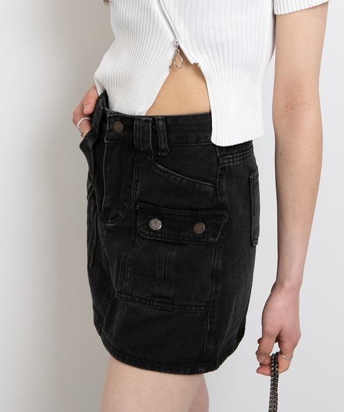 pumpkin port（パンプキンポート）の「デニム カーゴ インパン付ミニスカート（デニムスカート・レディース・ブラック/ネイビー・L/M/S）」の7枚目の写真