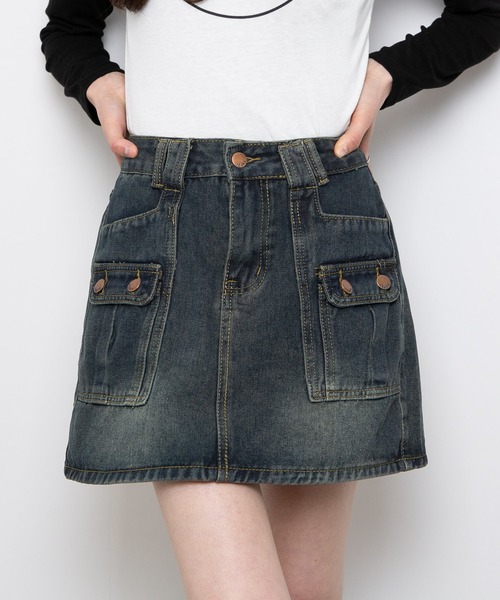 pumpkin port（パンプキンポート）の「デニム カーゴ インパン付ミニスカート（デニムスカート・レディース・ブラック/ネイビー・L/M/S）」の9枚目の写真