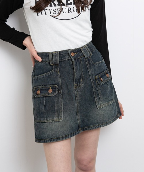 pumpkin port（パンプキンポート）の「デニム カーゴ インパン付ミニスカート（デニムスカート・レディース・ブラック/ネイビー・L/M/S）」の10枚目の写真