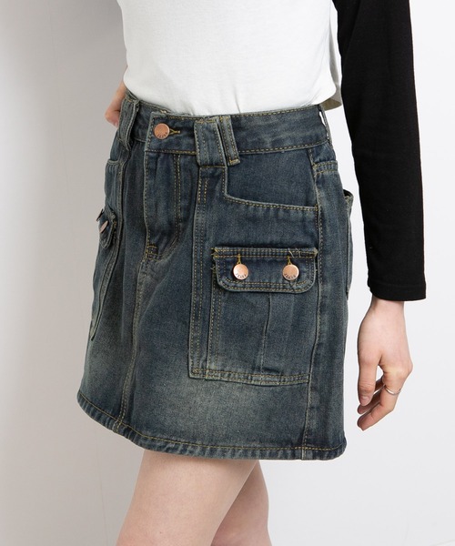 pumpkin port（パンプキンポート）の「デニム カーゴ インパン付ミニスカート（デニムスカート・レディース・ブラック/ネイビー・L/M/S）」の12枚目の写真