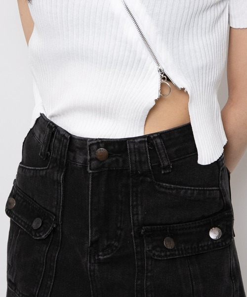 pumpkin port（パンプキンポート）の「デニム カーゴ インパン付ミニスカート（デニムスカート・レディース・ブラック/ネイビー・L/M/S）」の14枚目の写真