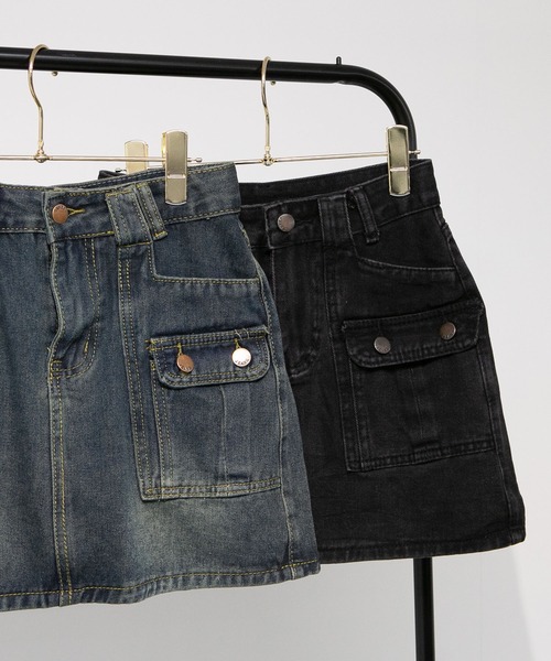 pumpkin port（パンプキンポート）の「デニム カーゴ インパン付ミニスカート（デニムスカート・レディース・ブラック/ネイビー・L/M/S）」の22枚目の写真