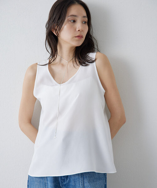 Drawing Numbers（ドローイング ナンバーズ）の「【Drawing Numbers】サテンタンクトップブラウス（シャツ/ブラウス・レディース・ブラック/ホワイト・38）」の2枚目の写真