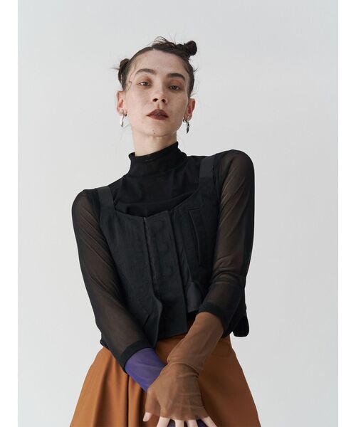 HALF BI-COLOR SLEEVE TULLE TOP / ハーフバイカラースリーブ
