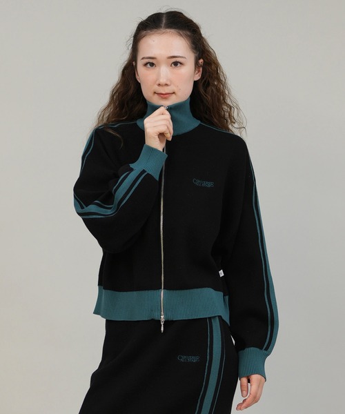 CONVERSE(コンバース)の「CONVERSE/コンバース ニットジャケット ラインスリーブ ダブルジップ セットアップ対応 5487-6807(その他アウター・レディース・ブラック/ワインレッド・M)」の1枚目の写真