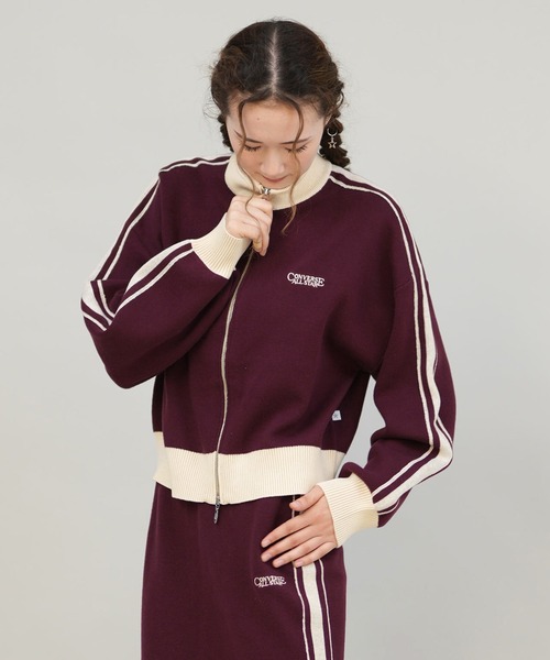 CONVERSE/コンバース ニットジャケット ラインスリーブ ダブルジップ