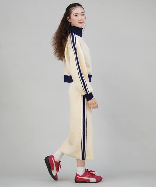 CONVERSE(コンバース)の「CONVERSE/コンバース ニットジャケット ラインスリーブ ダブルジップ セットアップ対応 5487-6807(その他アウター・レディース・ブラック/ワインレッド・M)」の8枚目の写真