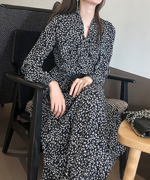 セール】ロングフレアワンピース 花柄 長袖（ワンピース）｜shoppinggo