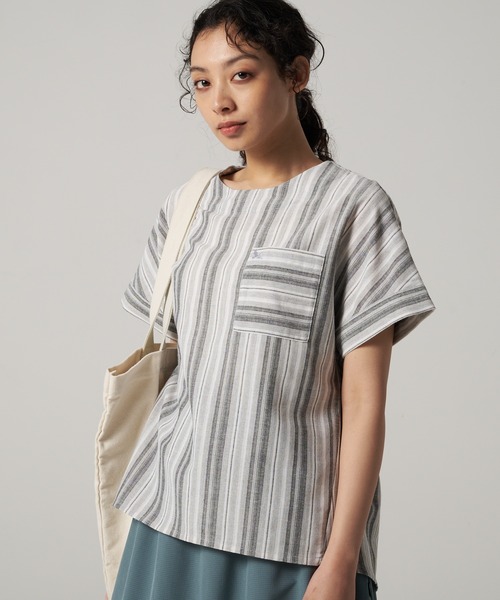 Eddie Bauer(エディーバウアー)の「ストライプ 半袖 ブラウス(シャツ/ブラウス・レディース・ベージュ系/グレー系・M/L/XL/S)」の9枚目の写真