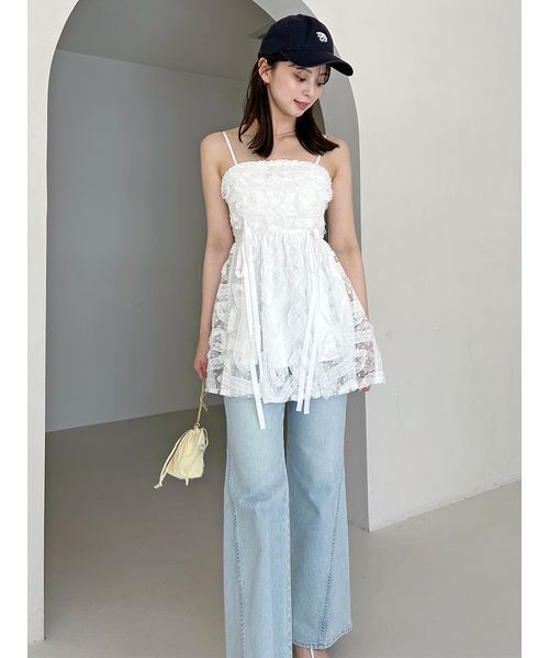 snidel ペプラムチュール刺繍TOPS ブラウス チュールペプラムブラウス（シャツ/ブラウス）｜SNIDEL