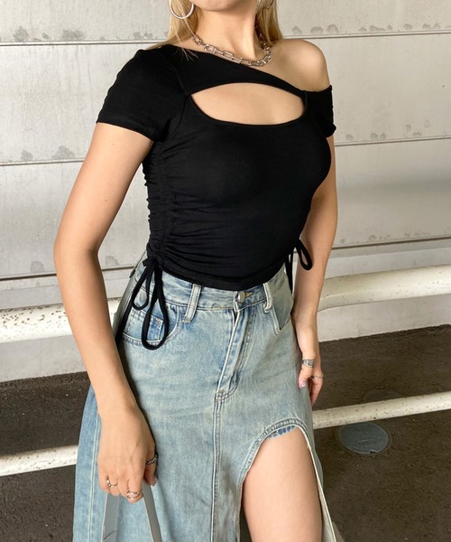 non-hedge(ノンヘッジ)の「カットワークワンショルダーショート丈トップス(Tシャツ/カットソー・レディース・オフホワイト/グレー/ブラック・FREE)」の18枚目の写真