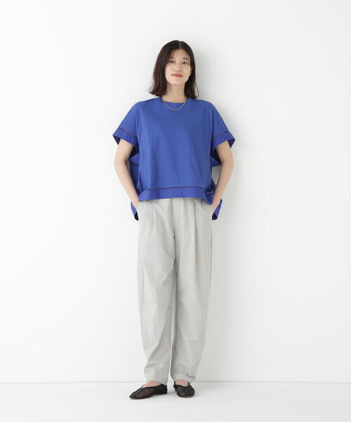 human woman(ヒューマンウーマン)の「◆布帛ドッキング半袖プルオーバー(Tシャツ/カットソー・レディース・ホワイト/ネイビー/ブルー・MEDIUM)」の14枚目の写真