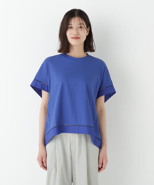 human woman(ヒューマンウーマン)の「◆布帛ドッキング半袖プルオーバー(Tシャツ/カットソー・レディース・ホワイト/ネイビー/ブルー・MEDIUM)」の15枚目の写真