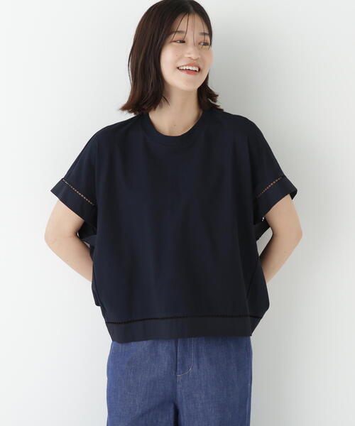 human woman(ヒューマンウーマン)の「◆布帛ドッキング半袖プルオーバー(Tシャツ/カットソー・レディース・ホワイト/ネイビー/ブルー・MEDIUM)」の19枚目の写真